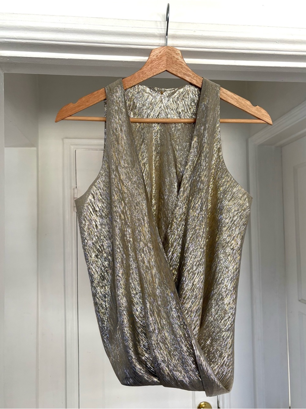 Metallic Gold Sleeveless Wrap Blouse